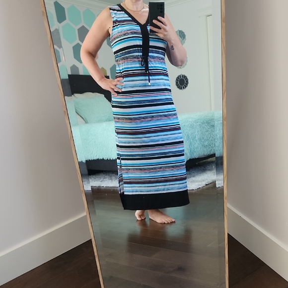 Striped Sleeveless Maxi Dress Jones New York M - Picture 1 of 4